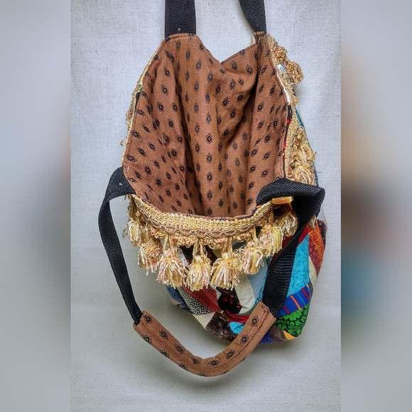 Bag Tote Weekender Shoulder One Of A Kind Patchwork Lined Fringe Tassels - Picture 8 of 12